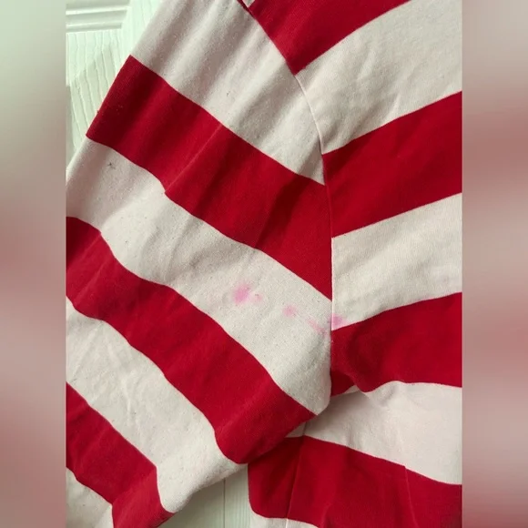 Vintage Red and Light Pink Striped Distressed Long Sleeve Crop Top - Picture 3 of 3